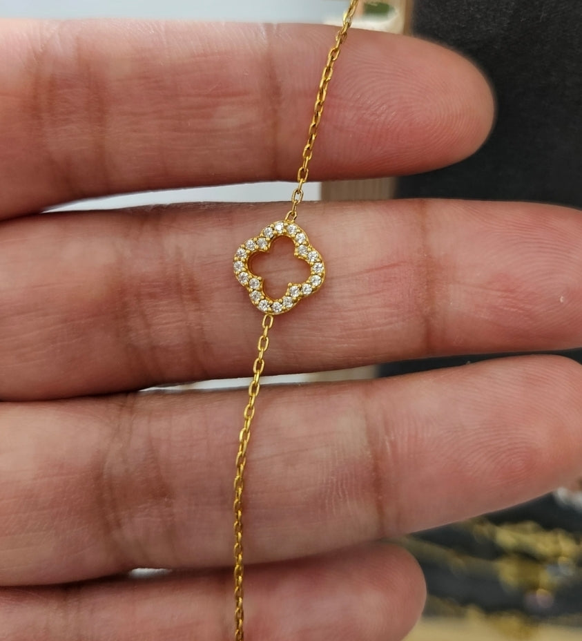 Women's 925 Sterling Silver Clover Bracelet: GOLD