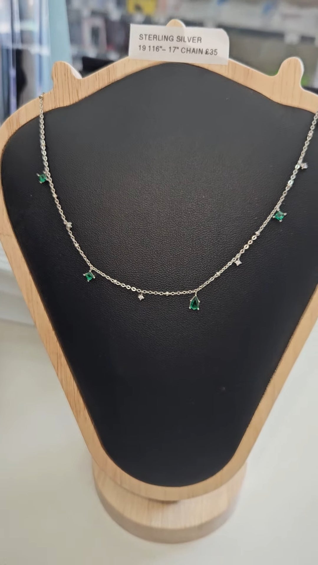 Sterling Silver Green Crystal Chain Necklace: Silver