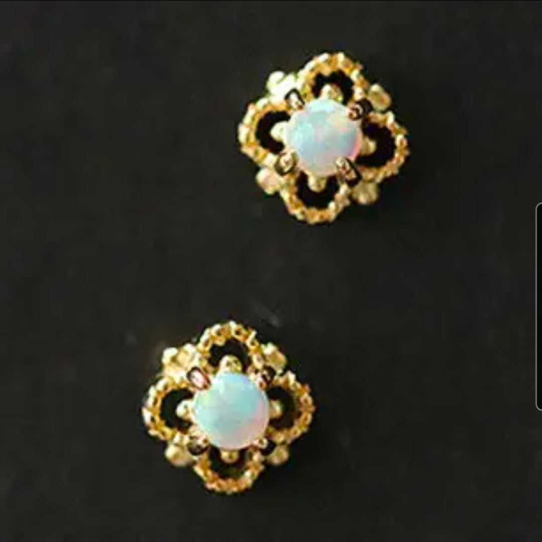 Dainty opal four leaf clover earrings 925 sterling silver