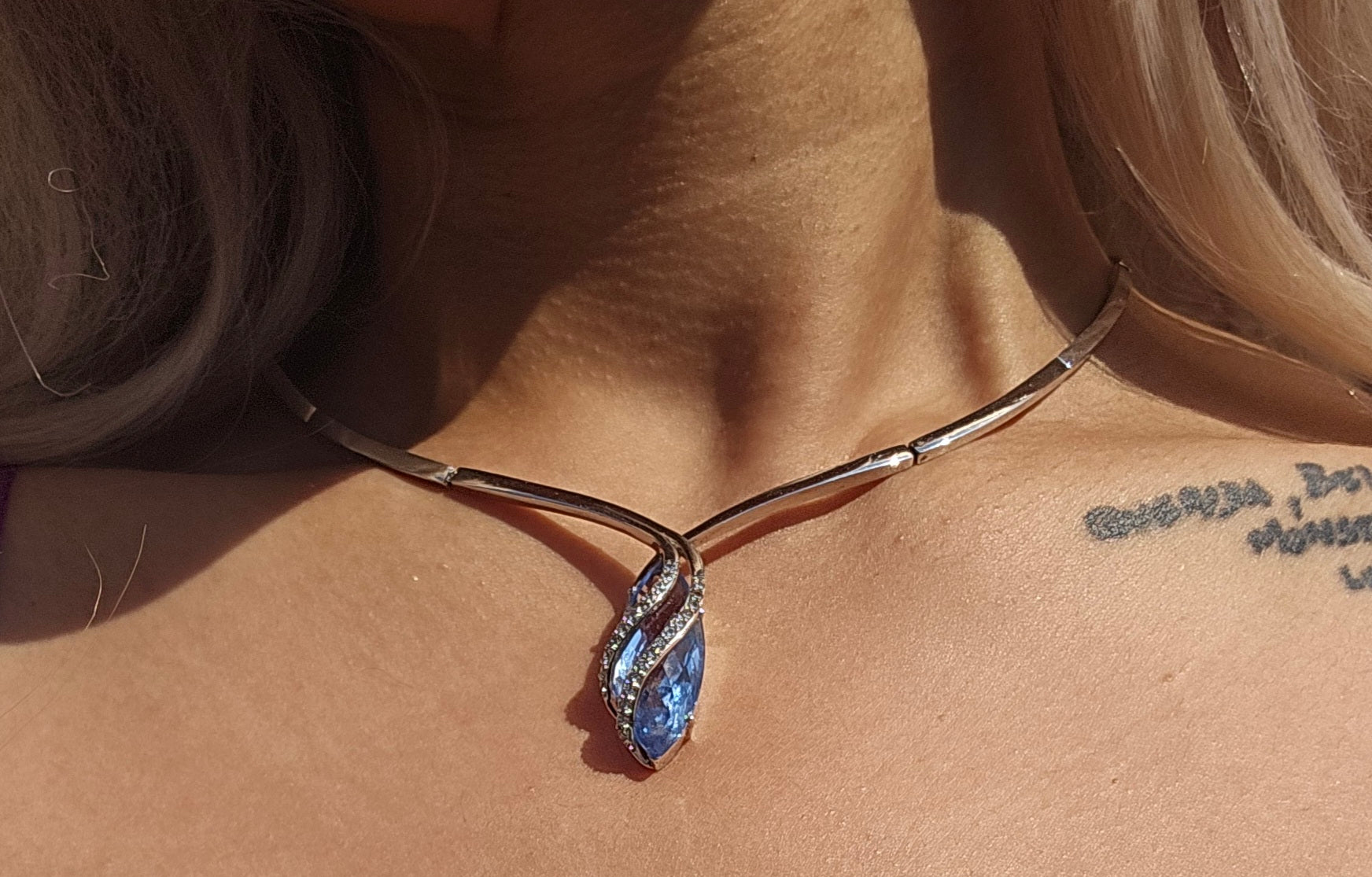 Sterling silver, blue topaz and cz collar