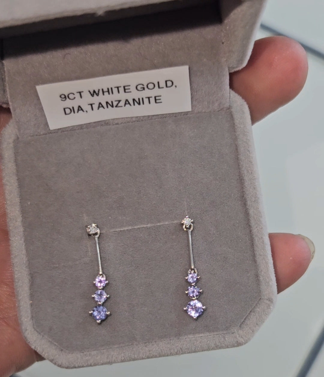 White gold, diamond and tanzanite earrings