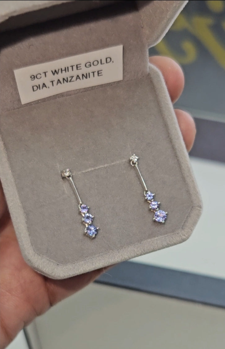 White gold, diamond and tanzanite earrings