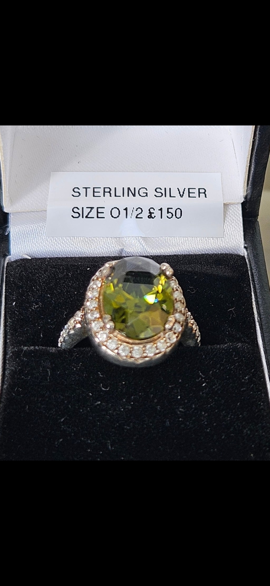 Peridot and cz sterling silver ring size 01/2